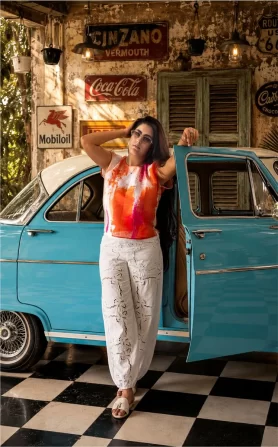 Orange Splash Linen Top