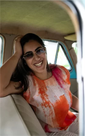 Orange Splash Linen Top